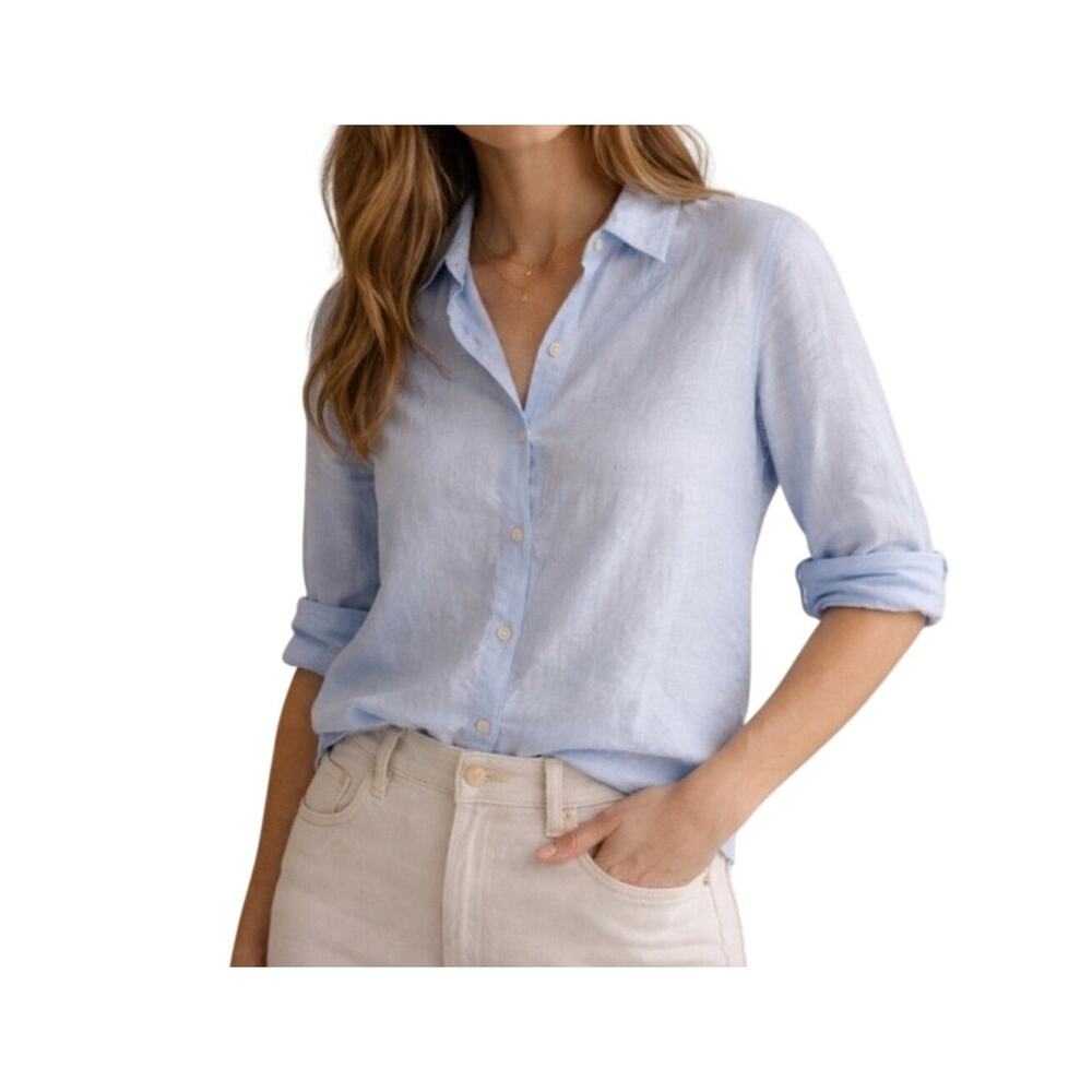 Sigrid Olsen Womens Sky Blue 100% Linen Long Sleeve Shirt Size Small - Picture 6 of 6